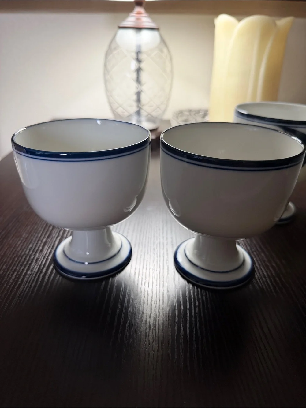 Dansk (4) Pc. Pedestal Goblets.  Two Flora Bayberry & two Bistro.
